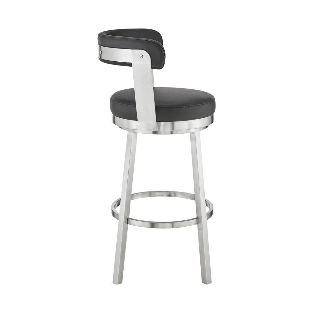 Emma 30 Inch Bar Height Swivel Stool Steel Legs Vegan Faux Leather Black By Casagear Home BM283293