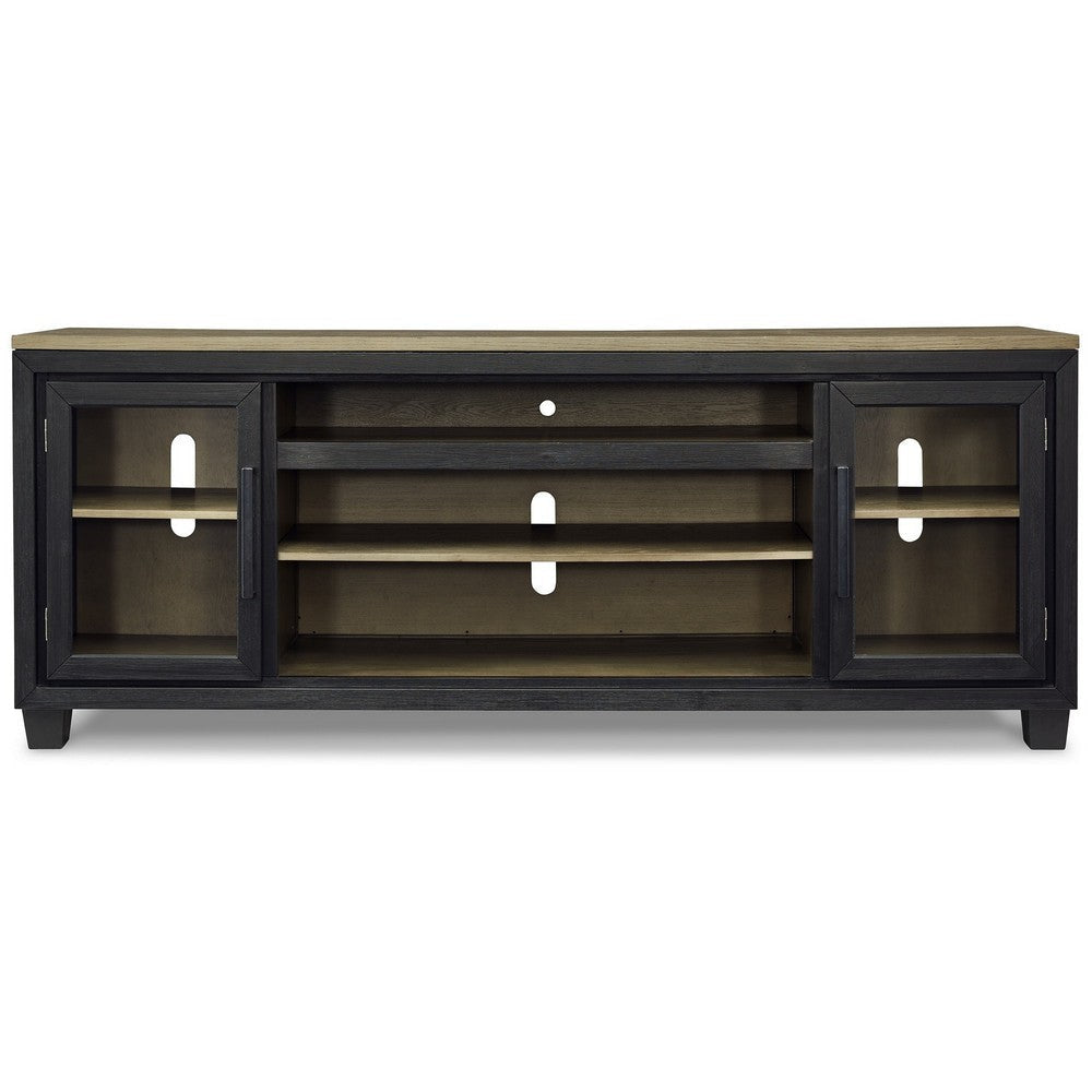 Ashley 83 Inch TV Entertainment Media Console 2 Door Wood Glass Black Brown BM283346