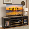 Ashley 83 Inch TV Entertainment Media Console, 2 Door, Wood, Glass, Black, Brown
