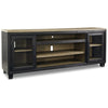 Ashley 83 Inch TV Entertainment Media Console, 2 Door, Wood, Glass, Black, Brown