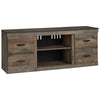 Ashley 60 Inch Wood TV Media Entertainment Console, 3 Shelves, Metal Rivet, Brown