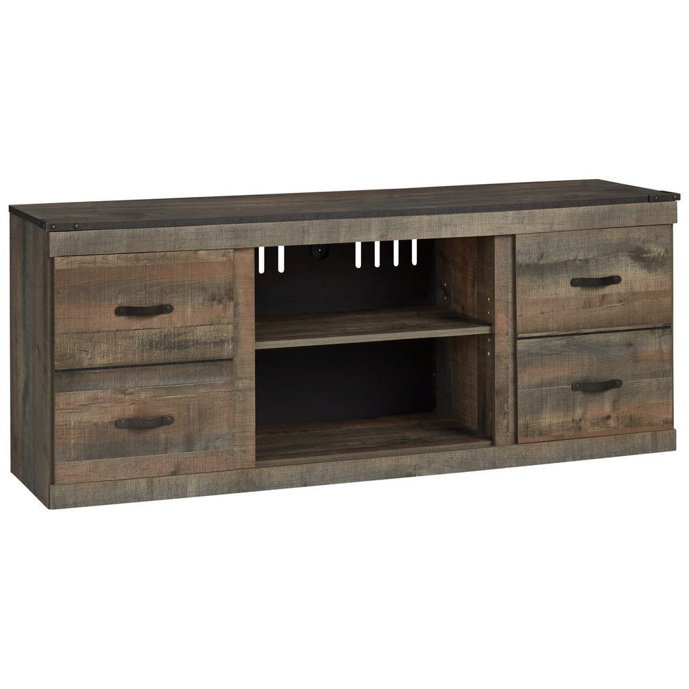 Ashley 60 Inch Wood TV Media Entertainment Console, 3 Shelves, Metal Rivet, Brown