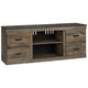 Ashley 60 Inch Wood TV Media Entertainment Console, 3 Shelves, Metal Rivet, Brown