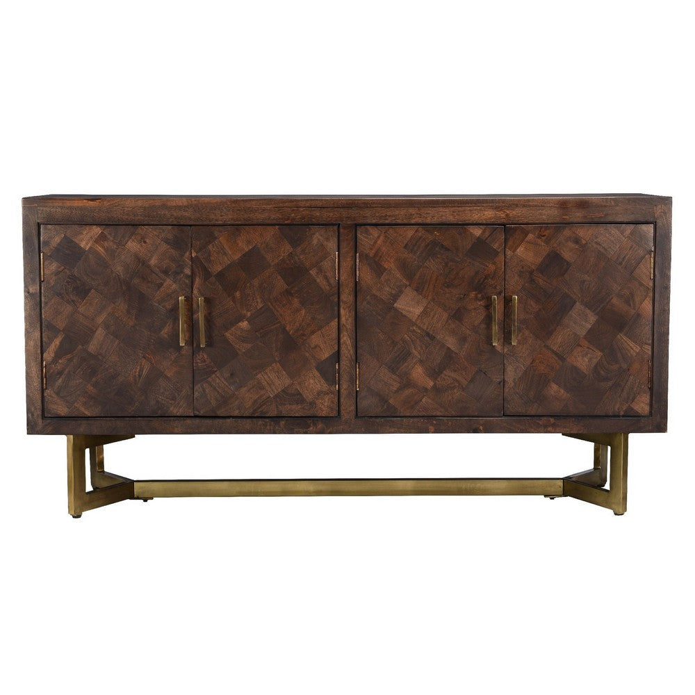 72 Inch Mango Wood Sideboard Buffet 2 Cabinet Diamond Pattern Brass Base BM283450