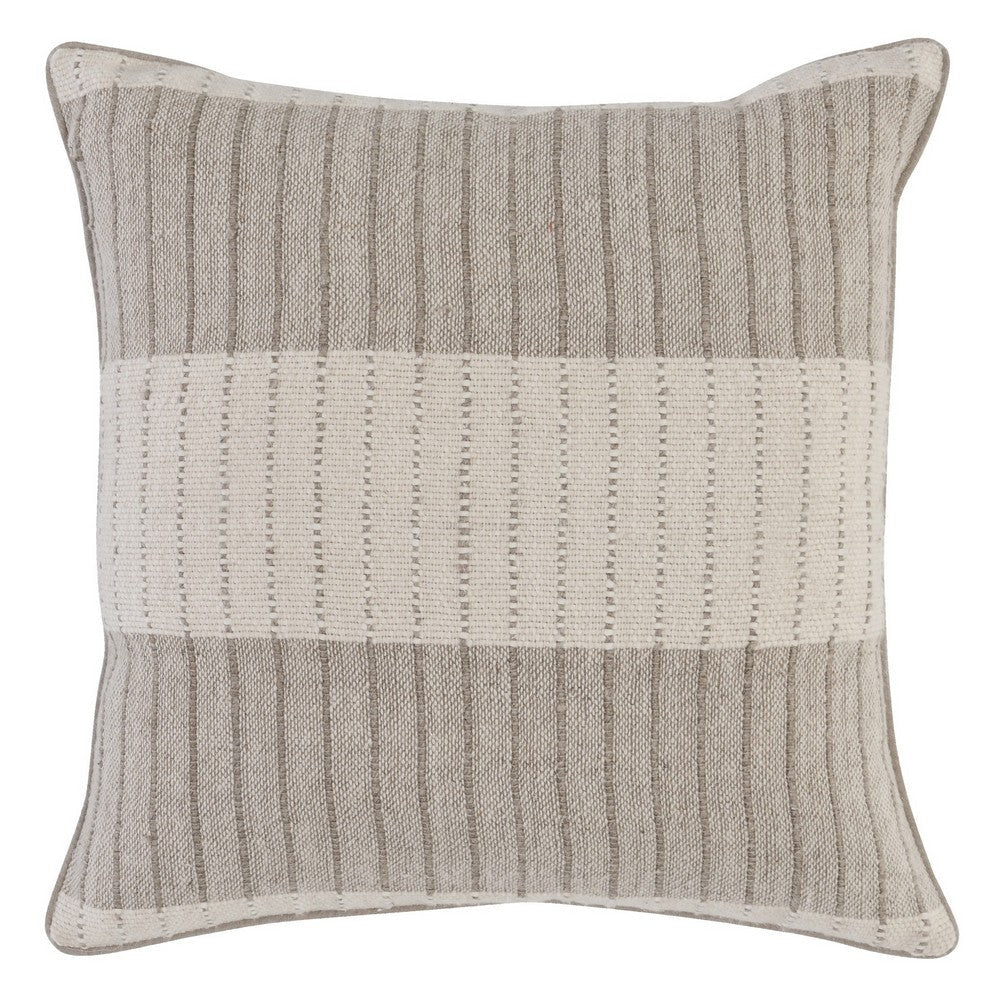 22 x 22 Soft Fabric Accent Throw Pillow, Woven Striped Design, Brown Beige By Casagear Home