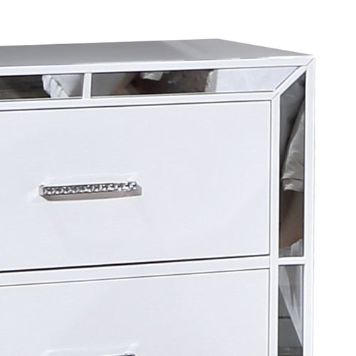 Koi Pine Wood Nightstand | 27" | 2 Drawers | Wire Brush | Mirror Trim | White