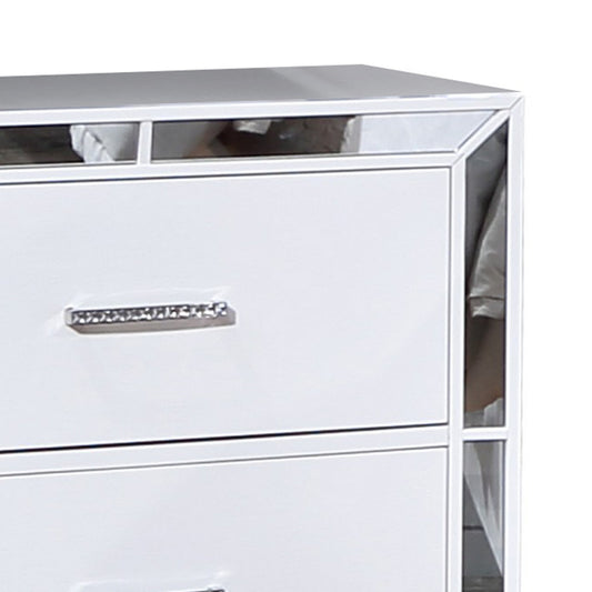 Koi Pine Wood Nightstand | 27" | 2 Drawers | Wire Brush | Mirror Trim | White