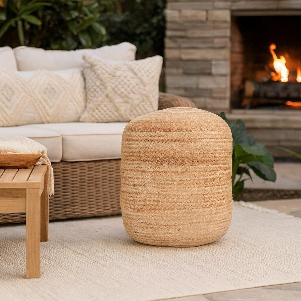 Round Accent Pouf | 18" | Soft Braided Jute Design | Natural Cream Orange