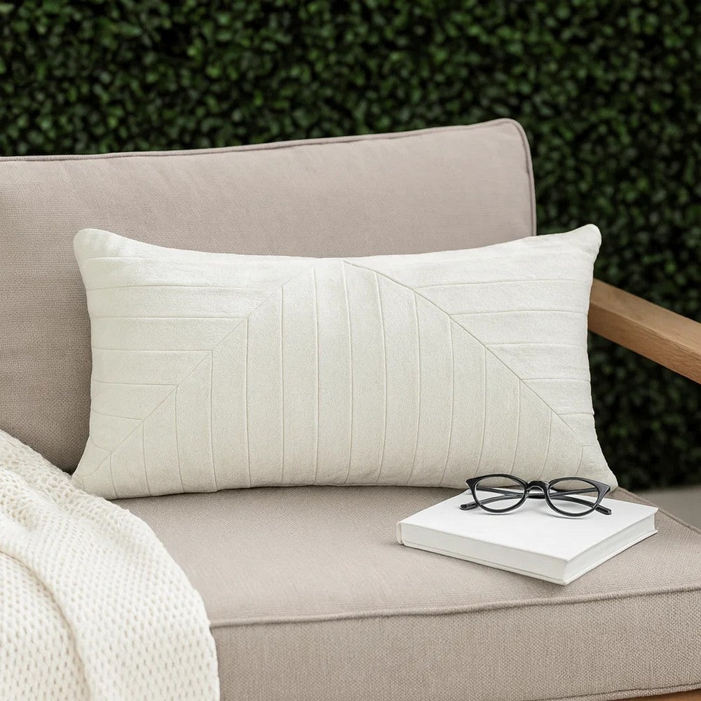 Lumbar Accent Throw Pillow | 14 x 26 | Hand Pleated | Vintage | Ivory White