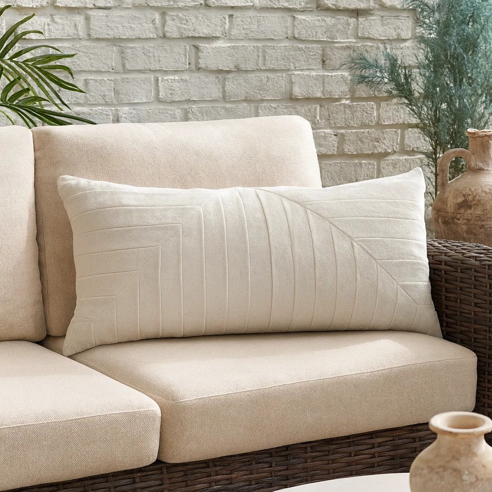 Lumbar Accent Throw Pillow | 14 x 26 | Hand Pleated | Vintage | Ivory White