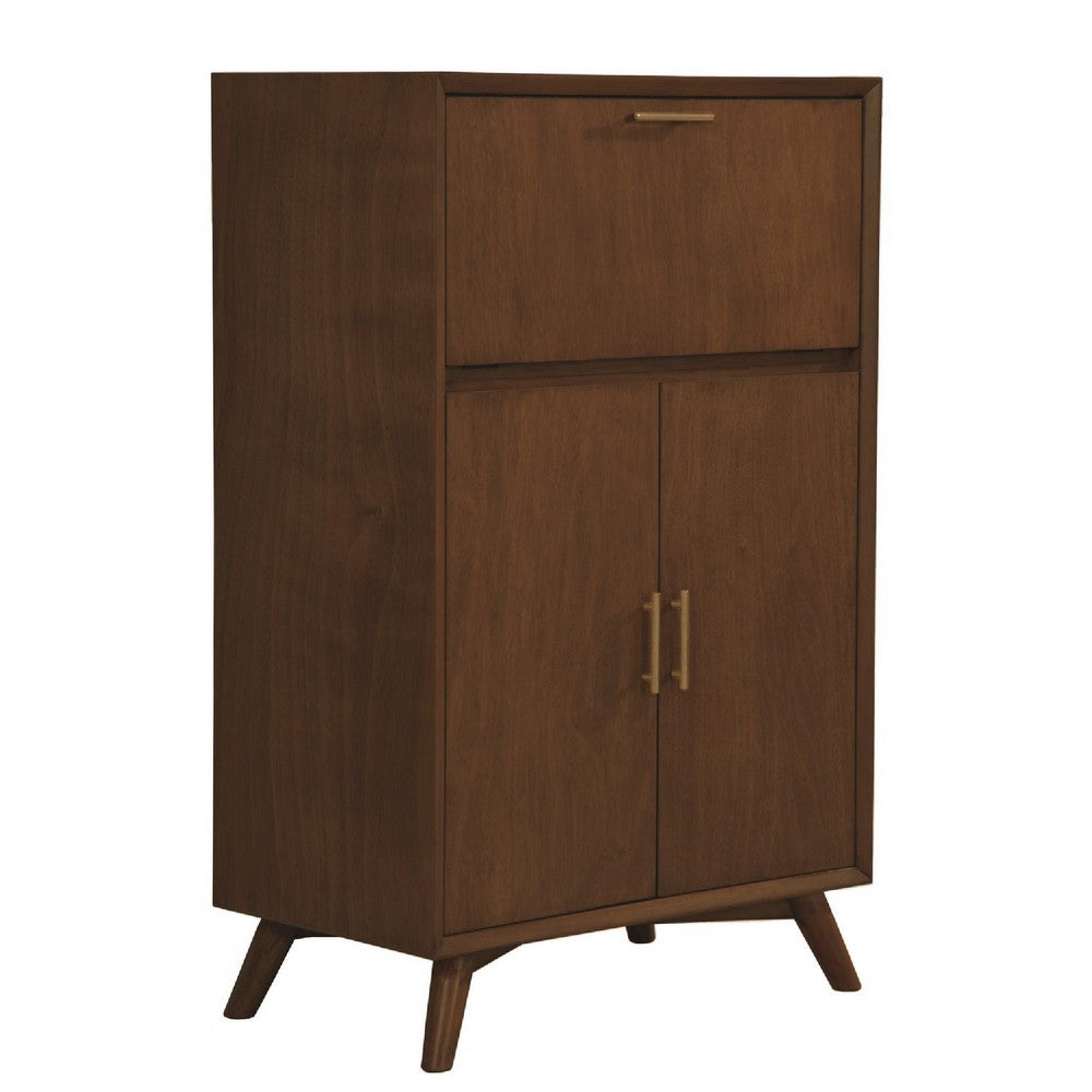 Ian 51 Inch 2 Door Bar Cabinet, 1 Drop Down Door, Wine Rack, Walnut Brown