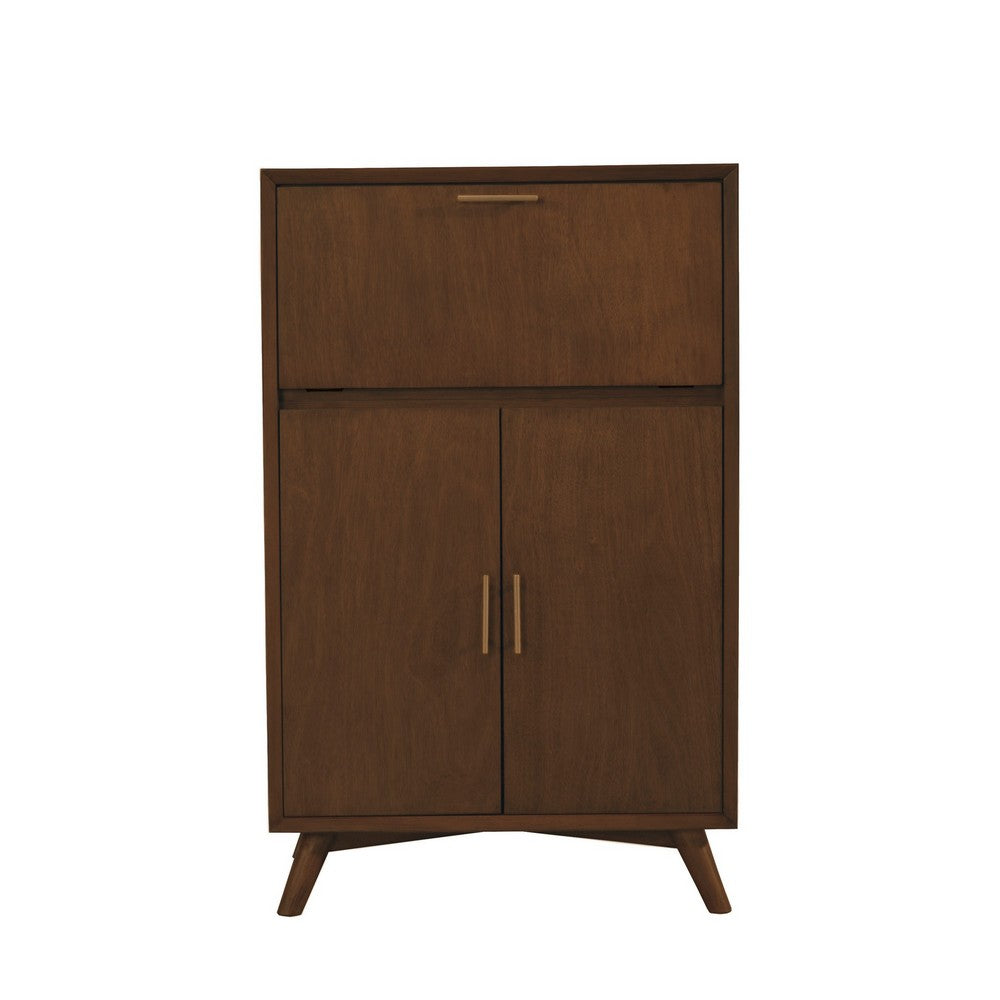 Ian 51 Inch 2 Door Bar Cabinet, 1 Drop Down Door, Wine Rack, Walnut Brown