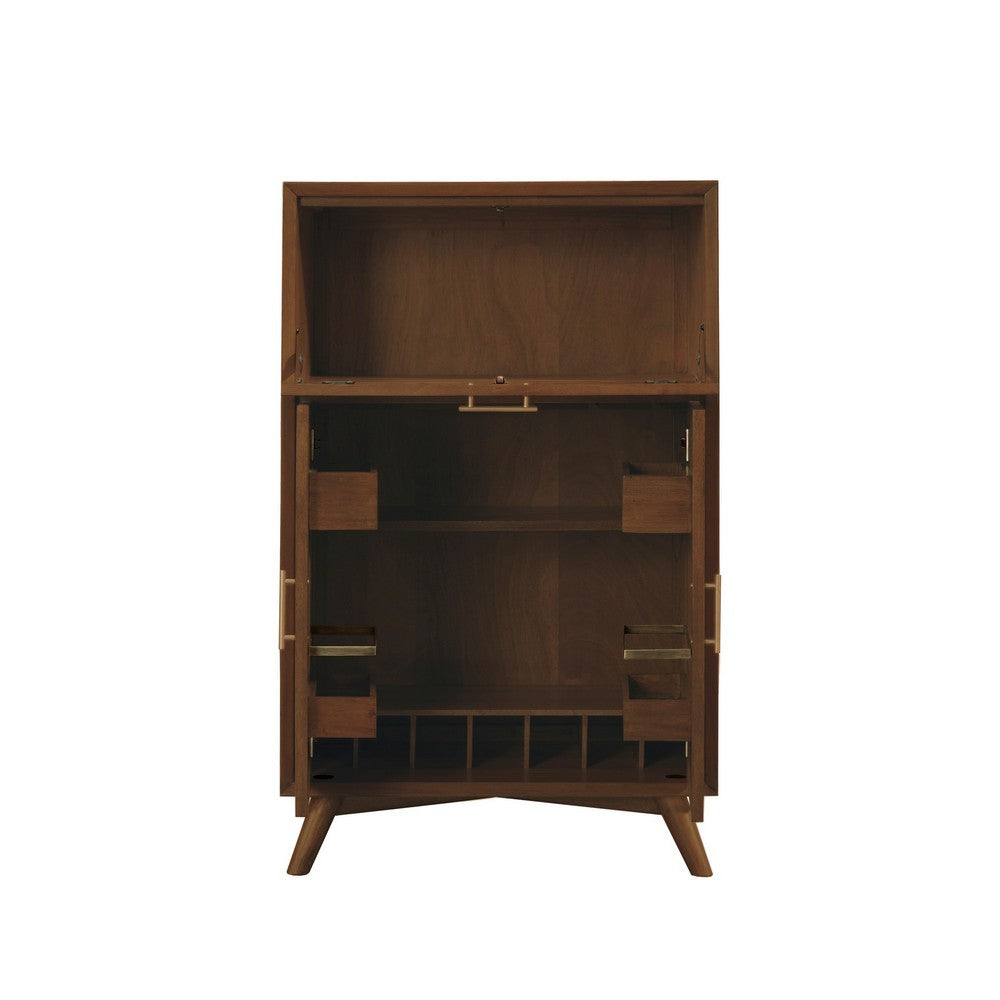 Ian 51 Inch 2 Door Bar Cabinet, 1 Drop Down Door, Wine Rack, Walnut Brown