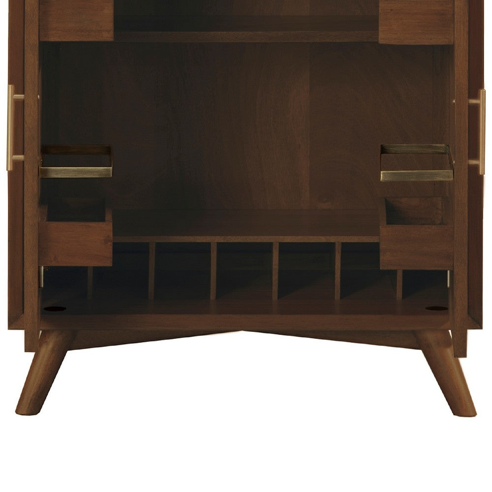 Ian 51 Inch 2 Door Bar Cabinet, 1 Drop Down Door, Wine Rack, Walnut Brown