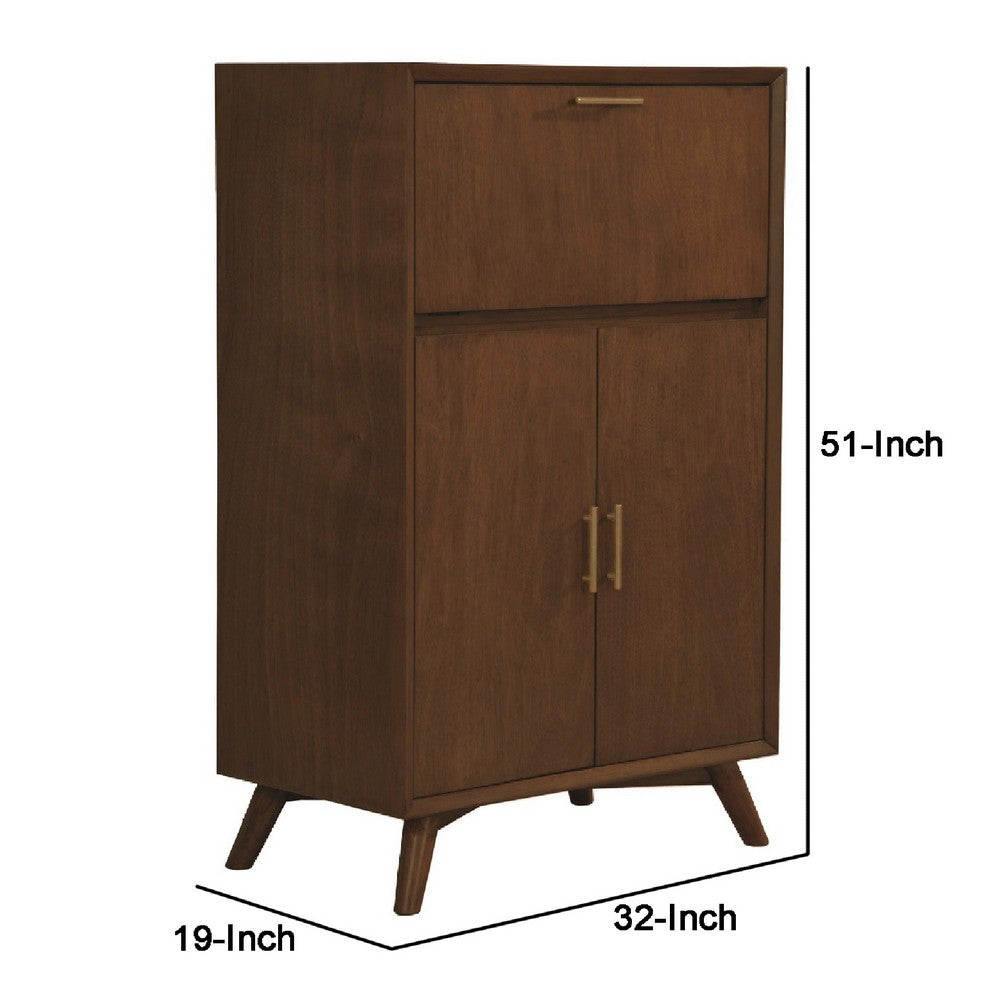 Ian 51 Inch 2 Door Bar Cabinet, 1 Drop Down Door, Wine Rack, Walnut Brown