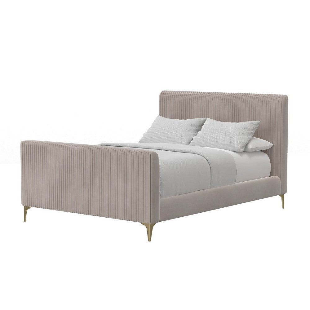 Sia King Size Platform Bed, Vertical Channel Stitched Light Gray Polyester