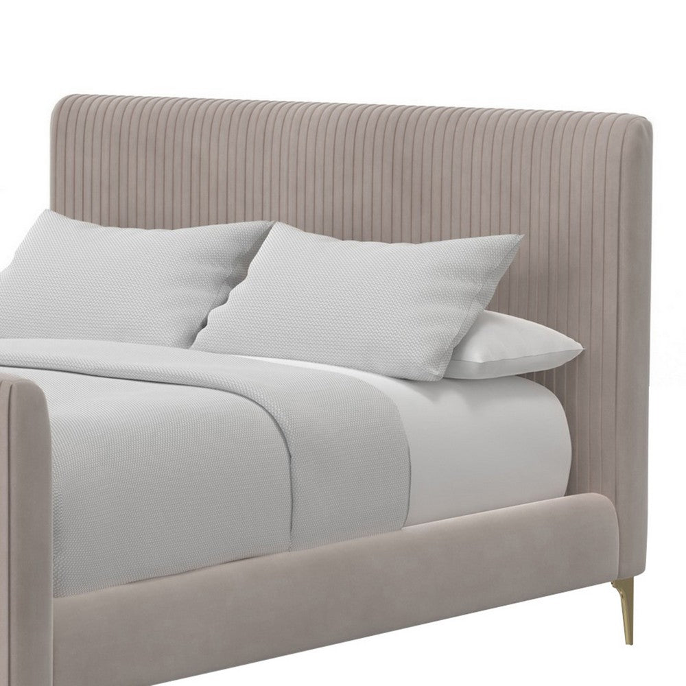 Sia King Size Platform Bed, Vertical Channel Stitched Light Gray Polyester