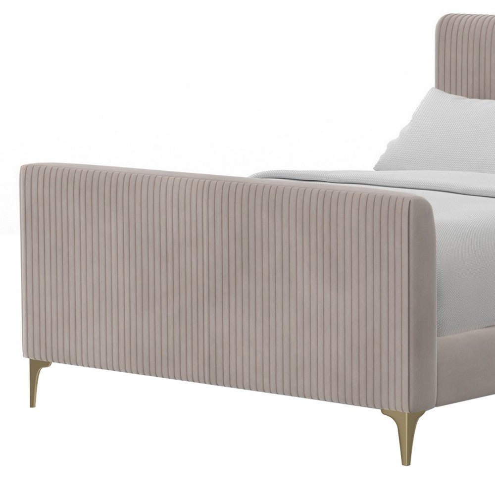 Sia King Size Platform Bed, Vertical Channel Stitched Light Gray Polyester