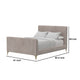 Sia King Size Platform Bed, Vertical Channel Stitched Light Gray Polyester