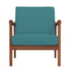 34 Inch Fabric Padded Accent Lounge Chair, Rubberwood, Teal Blue, Brown