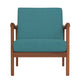 34 Inch Fabric Padded Accent Lounge Chair, Rubberwood, Teal Blue, Brown