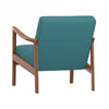 34 Inch Fabric Padded Accent Lounge Chair, Rubberwood, Teal Blue, Brown