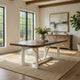 Dan 96 Inch Large Dining Table, Removable Leaf, Pine Wood, Brown, White