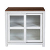Dan 37 Inch Accent Storage Cabinet, Window Pane Sliding Door, Brown, White