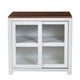 Dan 37 Inch Accent Storage Cabinet, Window Pane Sliding Door, Brown, White