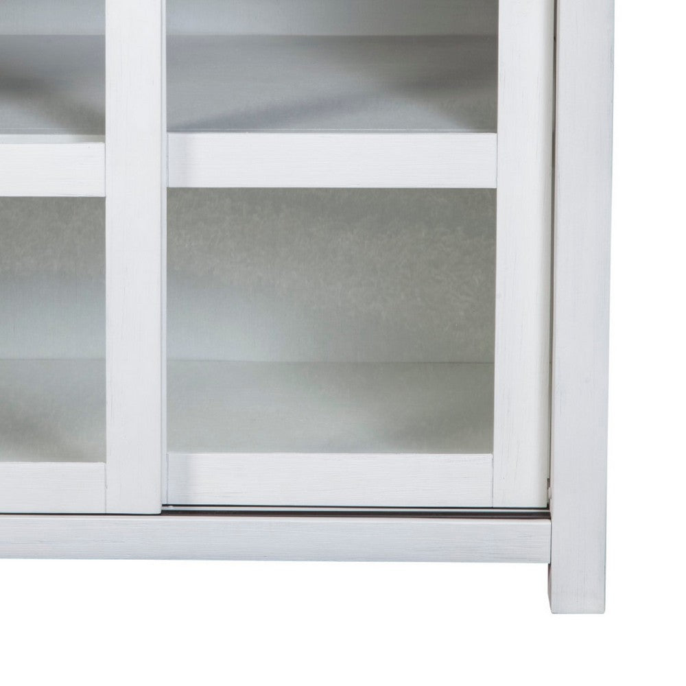 Dan 37 Inch Accent Storage Cabinet, Window Pane Sliding Door, Brown, White