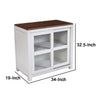 Dan 37 Inch Accent Storage Cabinet, Window Pane Sliding Door, Brown, White