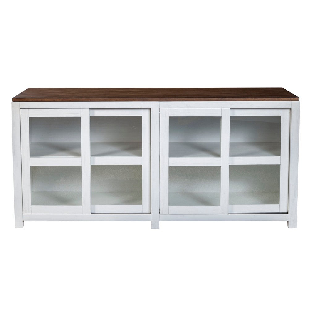 Dan 68 Inch Sideboard Storage Cabinet, Window Sliding Doors, Brown, White