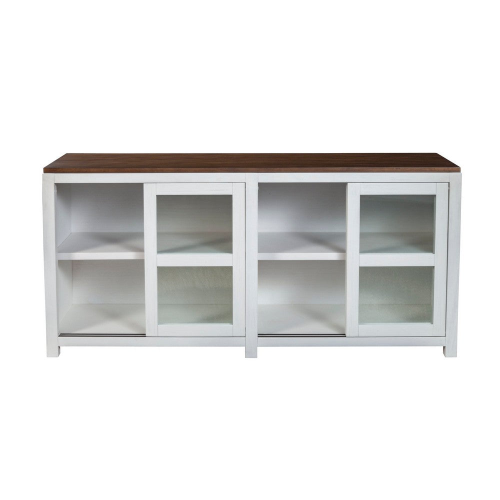 Dan 68 Inch Sideboard Storage Cabinet, Window Sliding Doors, Brown, White