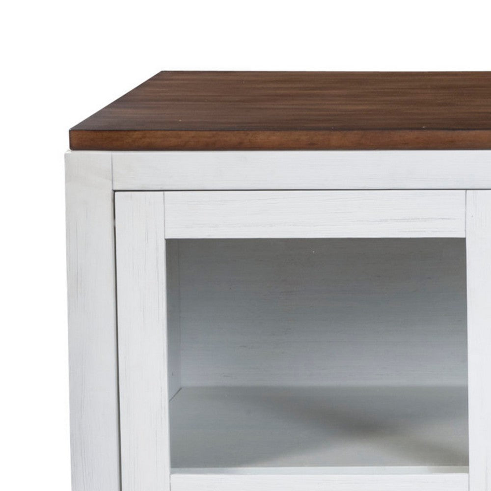 Dan 68 Inch Sideboard Storage Cabinet, Window Sliding Doors, Brown, White