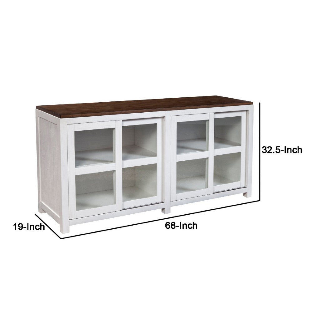 Dan 68 Inch Sideboard Storage Cabinet, Window Sliding Doors, Brown, White