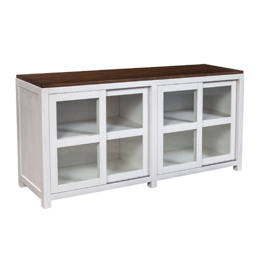 Dan 68 Inch Sideboard Storage Cabinet, Window Sliding Doors, Brown, White