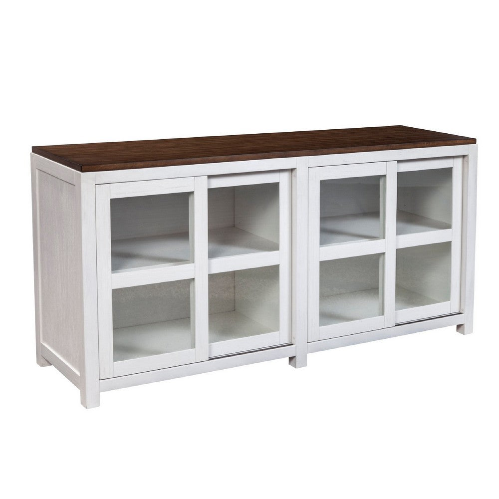 Dan 68 Inch Sideboard Storage Cabinet, Window Sliding Doors, Brown, White