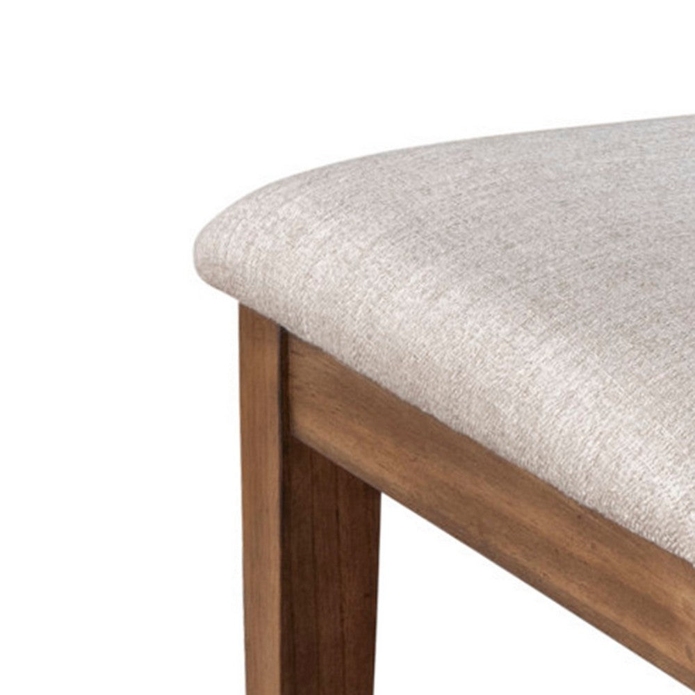 Dan 25 Inch Dining Side Chair, Slatted Back, Gray Cushion, Set of 2, Brown