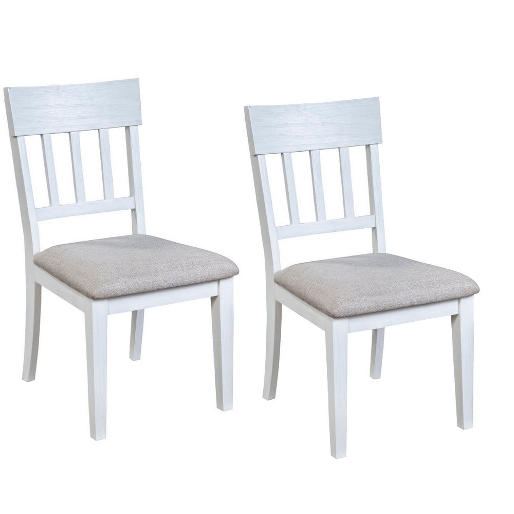 Dan 25 Inch Dining Side Chair, Slatted Back, Gray Cushion, Set of 2, White