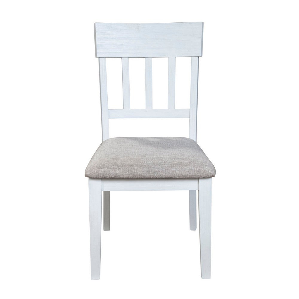 Dan 25 Inch Dining Side Chair, Slatted Back, Gray Cushion, Set of 2, White