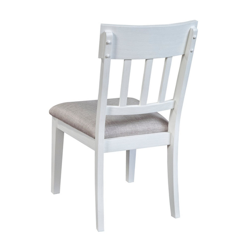 Dan 25 Inch Dining Side Chair, Slatted Back, Gray Cushion, Set of 2, White