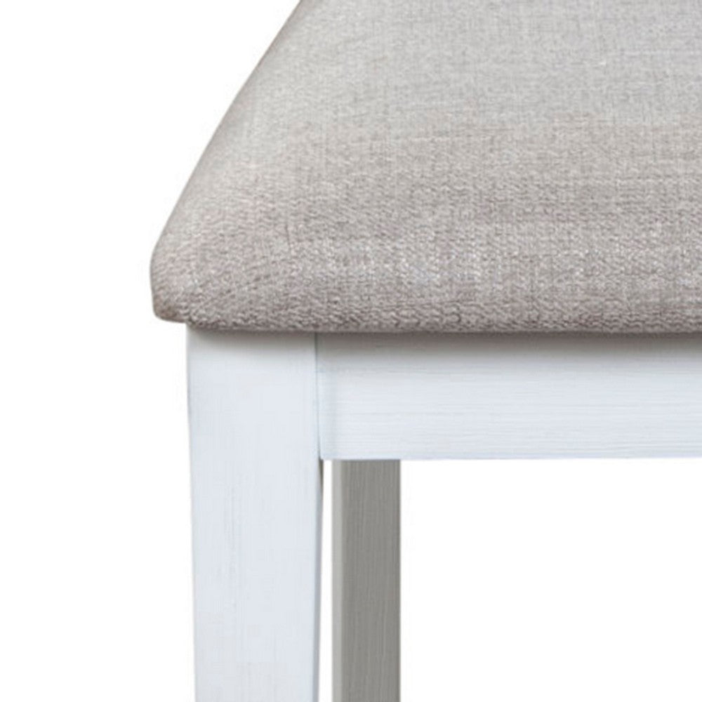Dan 25 Inch Dining Side Chair, Slatted Back, Gray Cushion, Set of 2, White