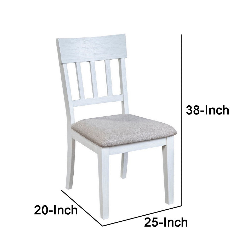 Dan 25 Inch Dining Side Chair, Slatted Back, Gray Cushion, Set of 2, White