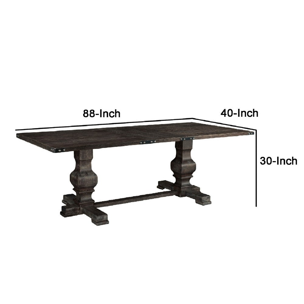 Tyler 88 Inch Classic Rectangular Dining Table, Rubberwood, Charcoal Gray