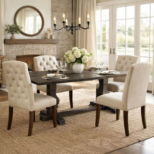 Tyler 88 Inch Classic Rectangular Dining Table, Rubberwood, Charcoal Gray