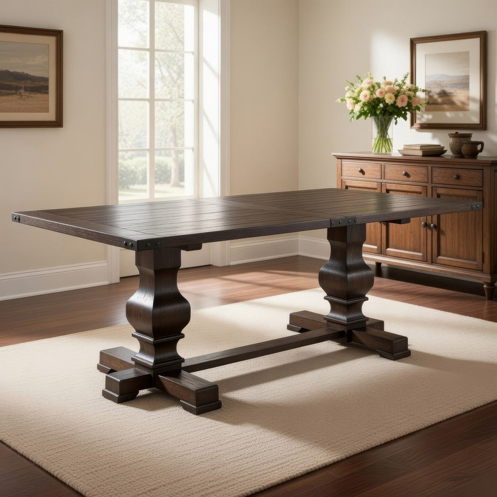 Tyler 88 Inch Classic Rectangular Dining Table, Rubberwood, Charcoal Gray