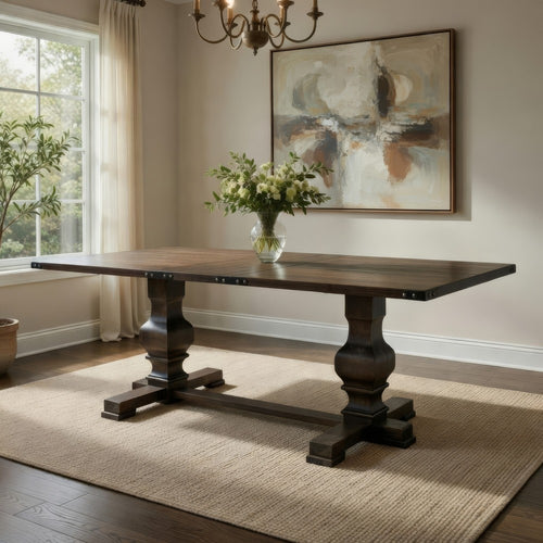 Tyler 88 Inch Classic Rectangular Dining Table, Rubberwood, Charcoal Gray
