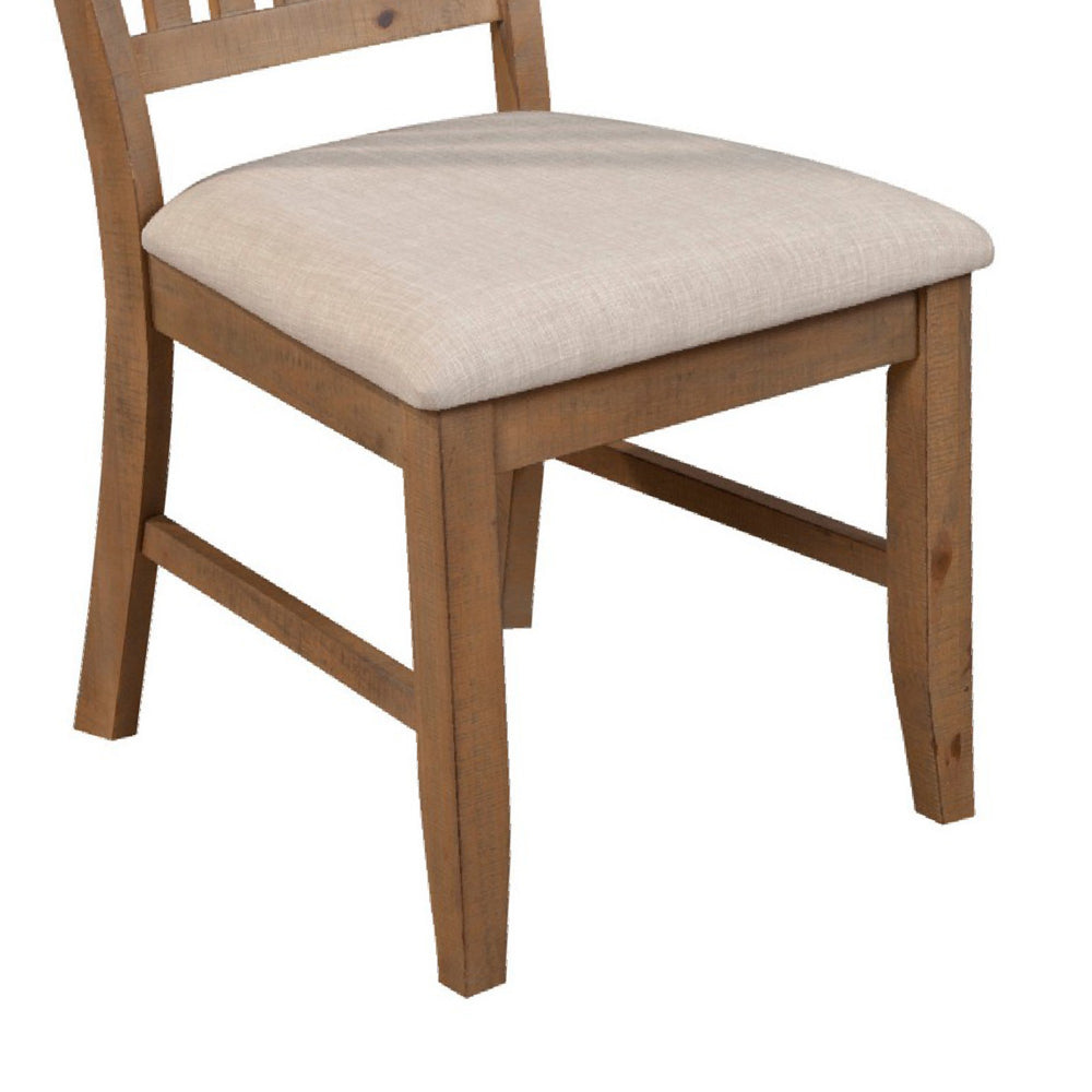 Tess 24 Inch Set of 2 Dining Side Chair Slatted Back Beige Cushion Brown By Casagear Home BM283850