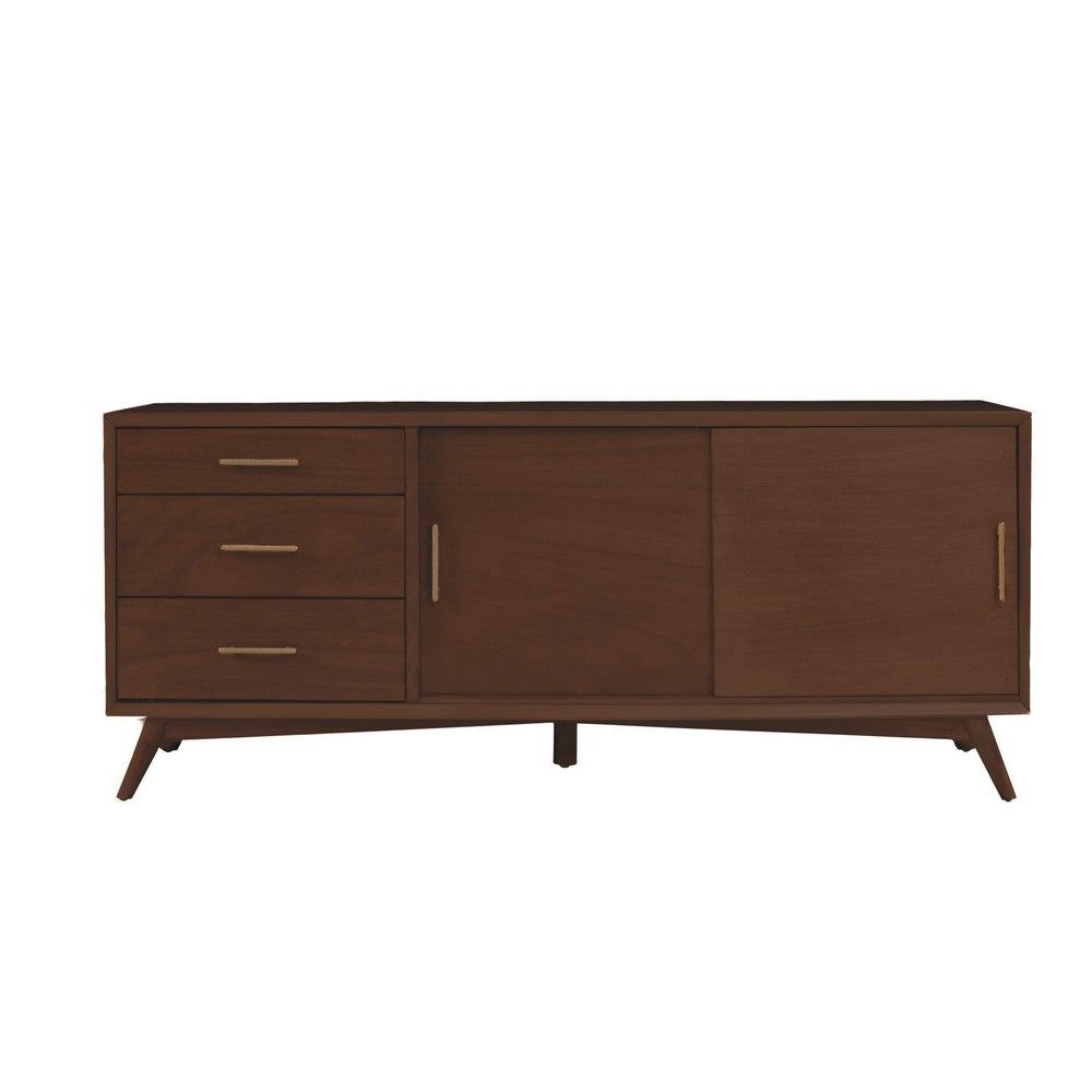 Ian 64 Inch TV Media Entertainment Center, 3 Drawers, 2 Doors, Walnut Brown