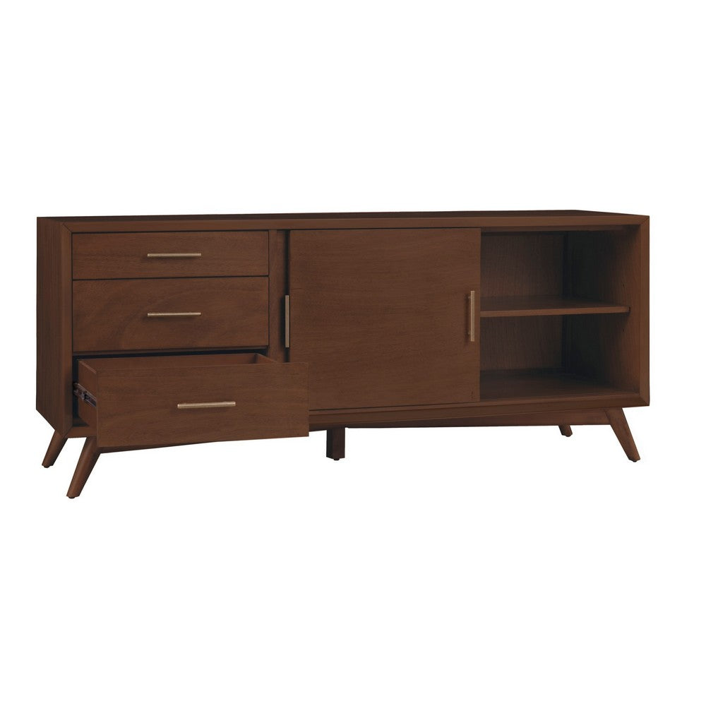 Ian 64 Inch TV Media Entertainment Center, 3 Drawers, 2 Doors, Walnut Brown